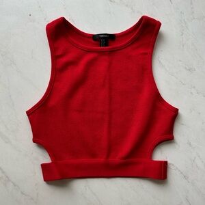 Bright Red Crop Top with Side Cutouts
